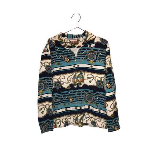 Alfred Dunner Equestrian Print Bomber Jacket - Size 10 - Picture 1 of 4